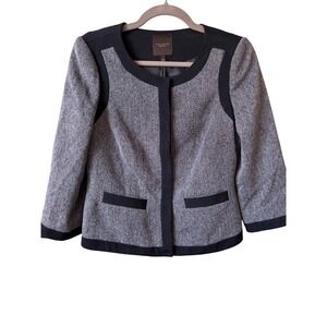 The Limited Collection Women's Blazer Gray Black Trim Collarless Career Size S
